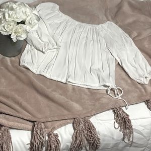 Who What Wear - White  - Off The Shoulder Blouse - Ties At The Bottom